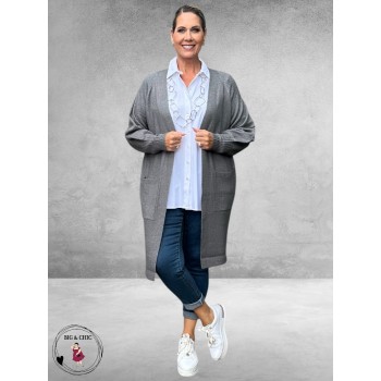NO.1 BY OX Cardigan Long Ballonmouw Dark Grey Melange