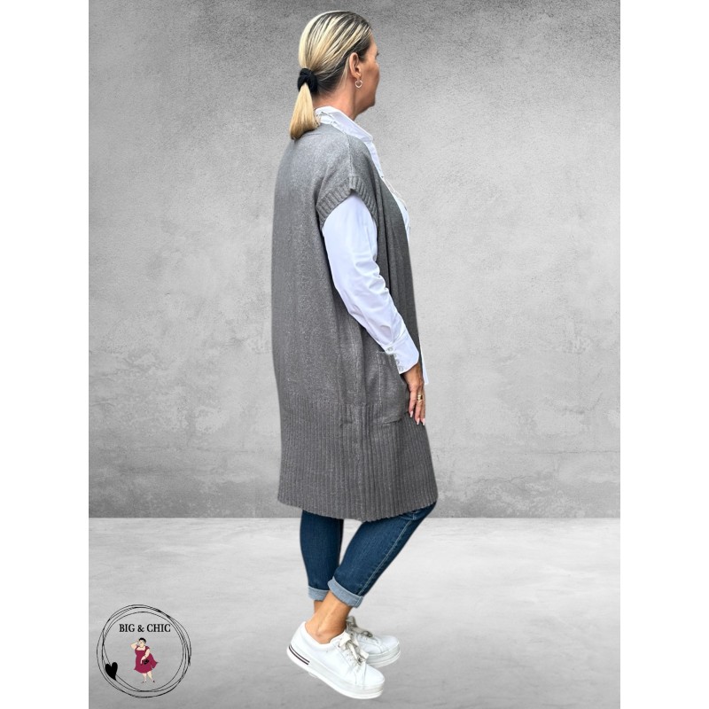 NO.1 BY OX Cardigan Mouwloos Dark Grey Melange
