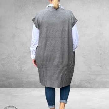 NO.1 BY OX Cardigan Mouwloos Dark Grey Melange