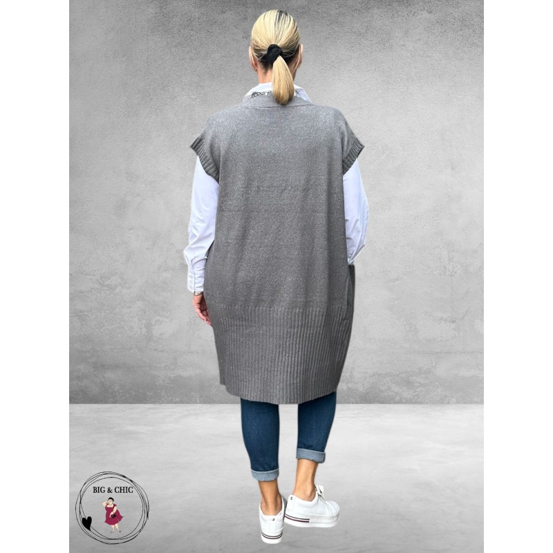 NO.1 BY OX Cardigan Mouwloos Dark Grey Melange