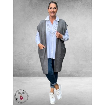 NO.1 BY OX Cardigan Mouwloos Dark Grey Melange