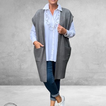 NO.1 BY OX Cardigan Mouwloos Dark Grey Melange