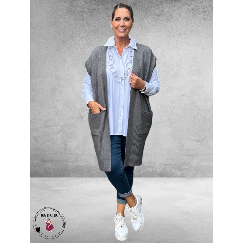 NO.1 BY OX Cardigan Mouwloos Dark Grey Melange