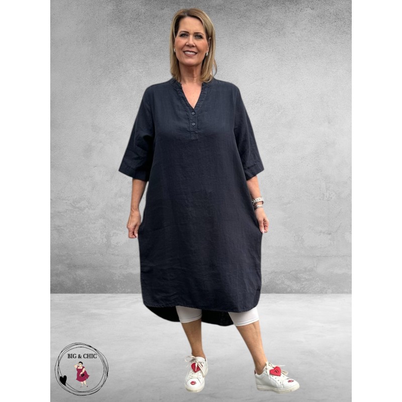 No.1 By OX Tuniek-Jurk Linnen Dark Navy Blue