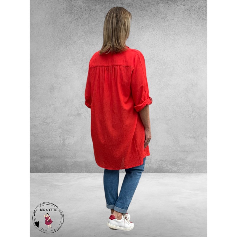 No.1 by OX Longblouse – Tijdloze Klassieker Tomato Red