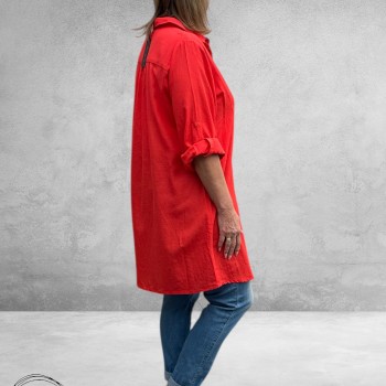 No.1 by OX Longblouse – Tijdloze Klassieker Tomato Red