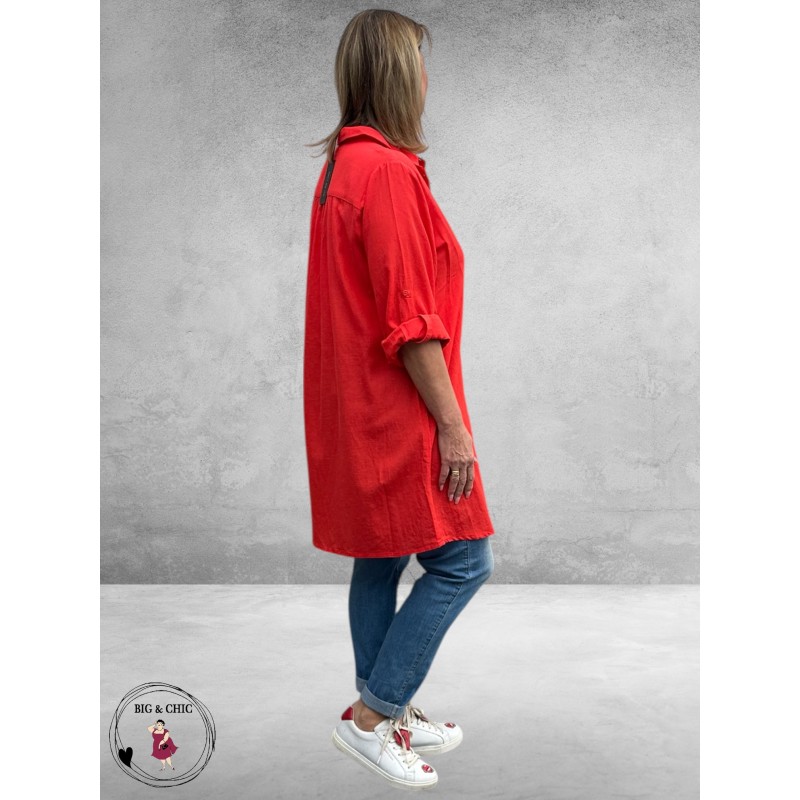 No.1 by OX Longblouse – Tijdloze Klassieker Tomato Red