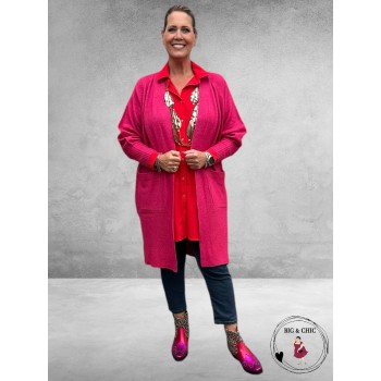 NO.1 BY OX Cardigan Long Ballonmouw  Magenta Pink