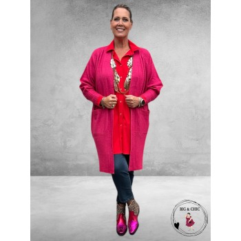 NO.1 BY OX Cardigan Long Ballonmouw  Magenta Pink