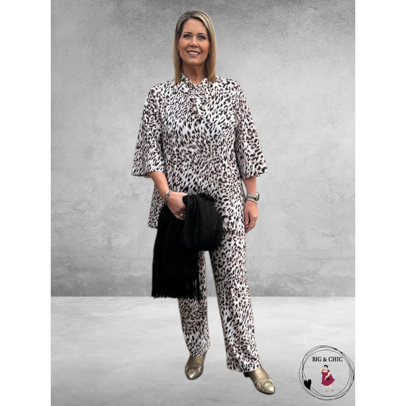 Only-M Pantalon Travel  LEOPARD Wit/Zwart Beige