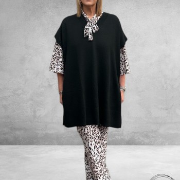 Only-M Pantalon Travel  LEOPARD Wit/Zwart Beige