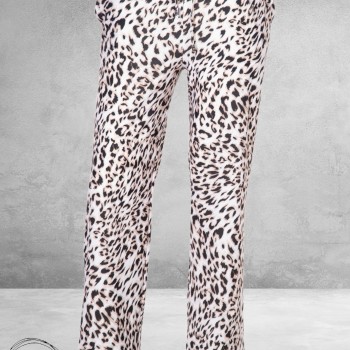 Only-M Pantalon Travel  LEOPARD Wit/Zwart Beige
