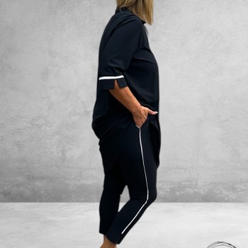 Only-M Sporty Travel Pique Broek 7/8 Navy/Piping