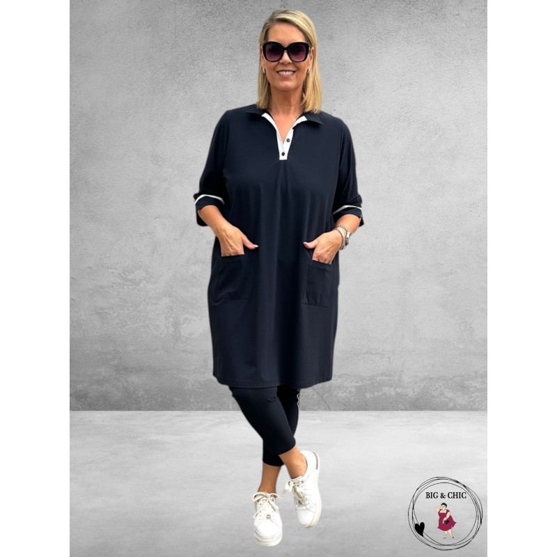 Only-M Sporty Travel Pique Broek 7/8 Navy/Piping