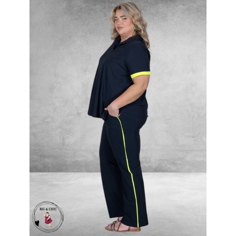 Only-m Travel Broek Navy/Geel Pijping