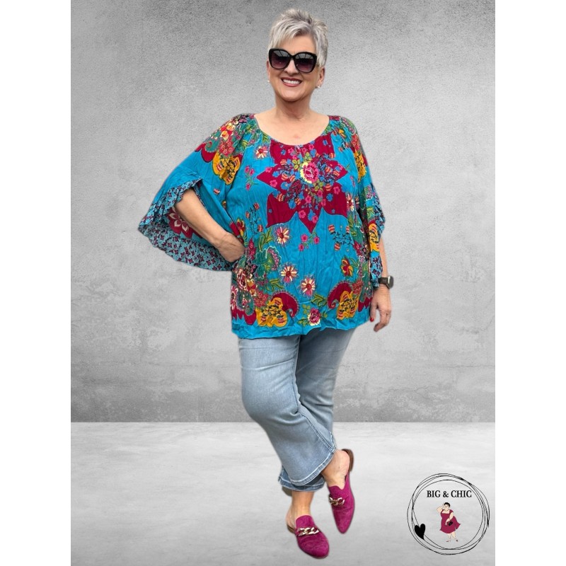 ORIENTIQUE Boho Top Floral Turquoise