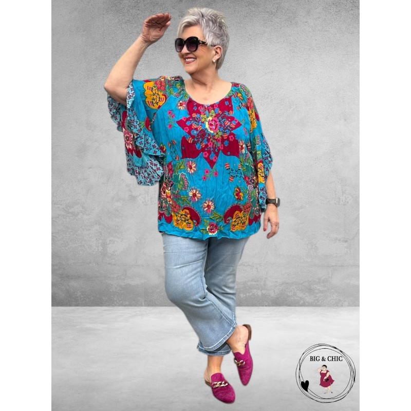 ORIENTIQUE Boho Top Floral Turquoise