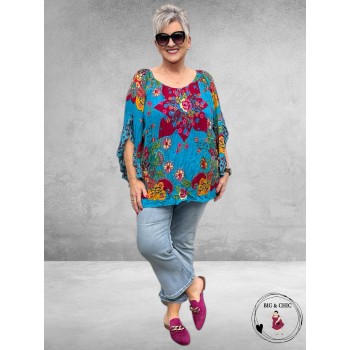 ORIENTIQUE Boho Top Floral Turquoise
