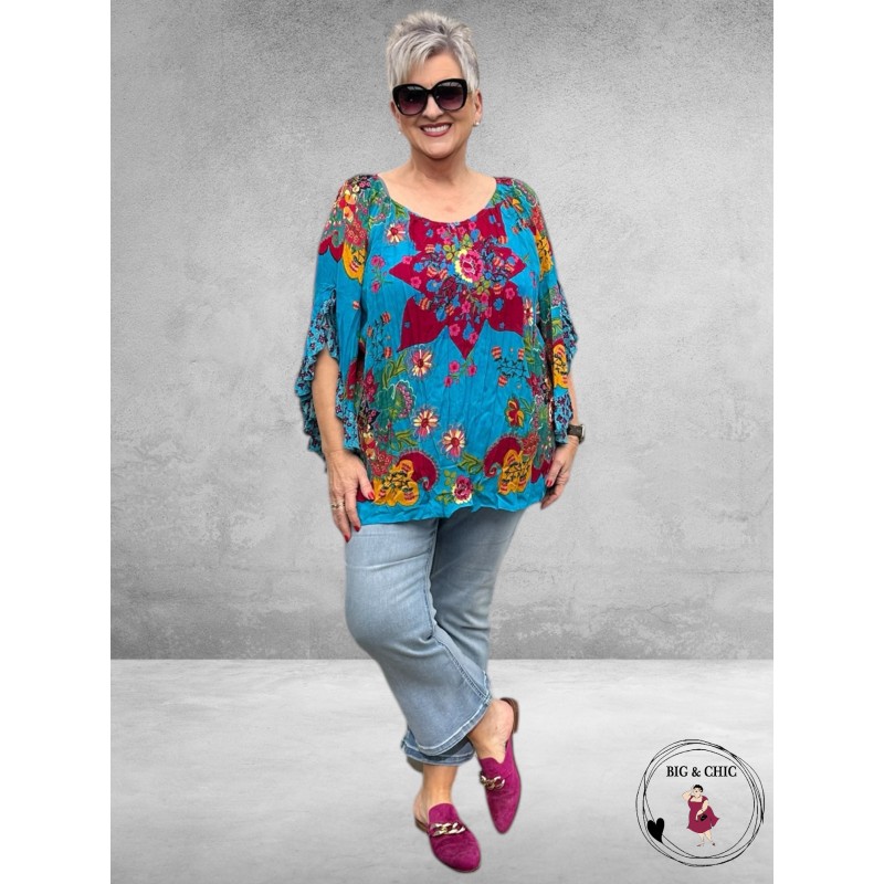 ORIENTIQUE Boho Top Floral Turquoise
