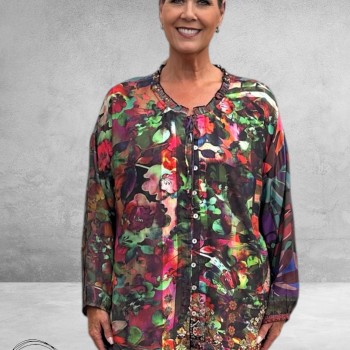 ORIENTIQUE Doorknoop Blouse Digital Jungle