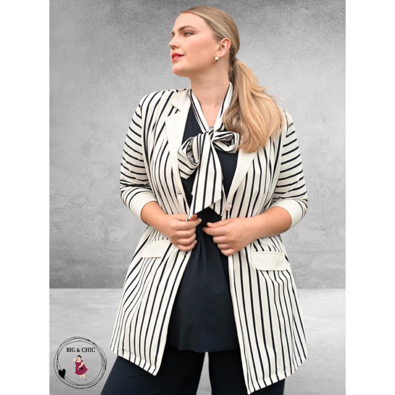 Plus Basics Blazer Long Jacket Breton Stripe