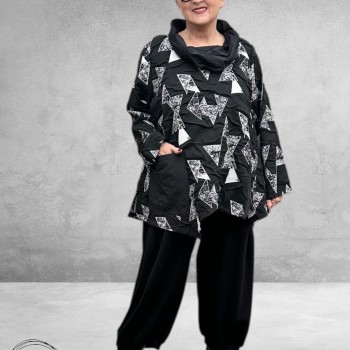 SINNE DESIGN Tuniek Zwart/wit Driehoekjes Rits