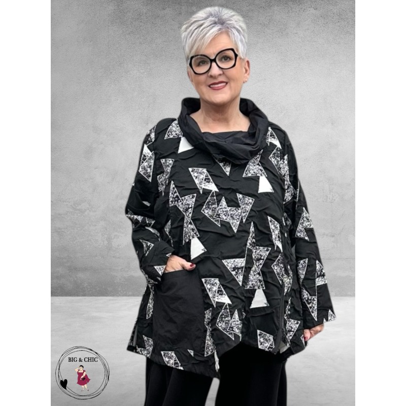 SINNE DESIGN Tuniek Zwart/wit Driehoekjes Rits