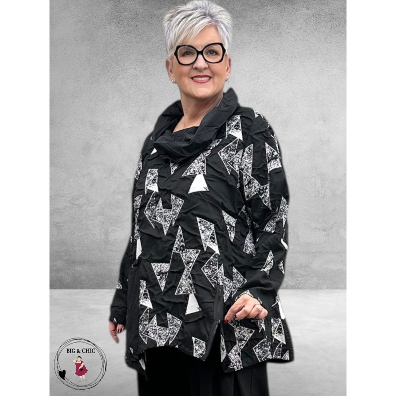 SINNE DESIGN Tuniek Zwart/wit Driehoekjes Rits