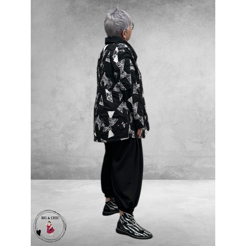 SINNE DESIGN Tuniek Zwart/wit Driehoekjes Rits