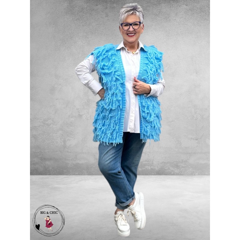 SISSI Gilet Gebreid Franjes Blauw