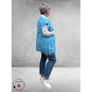 SISSI Gilet Gebreid Franjes Blauw