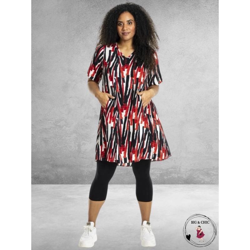 Studio Jurk BRIGITTE Rood-Zwart-Wit