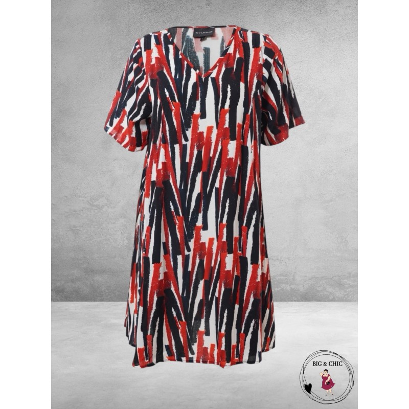 Studio Jurk BRIGITTE Rood-Zwart-Wit