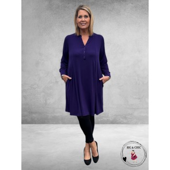 YOEK Jurk Grandad Collar Dolce Paars