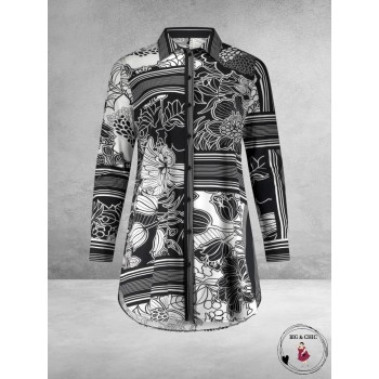 PLUS BASICS Blouse Long Contra Flower