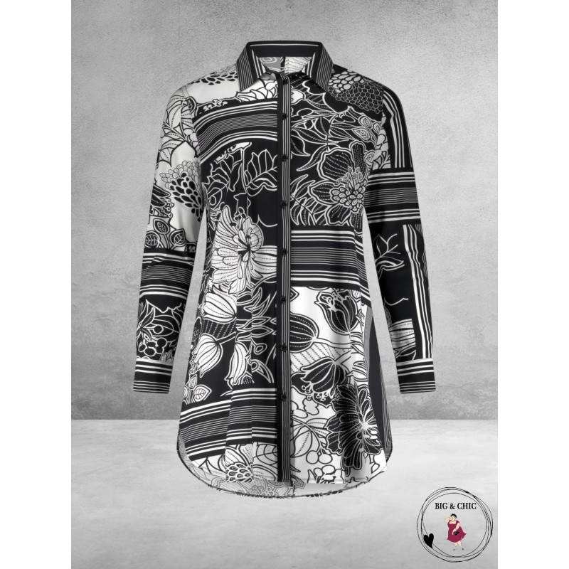 PLUS BASICS Blouse Long Contra Flower