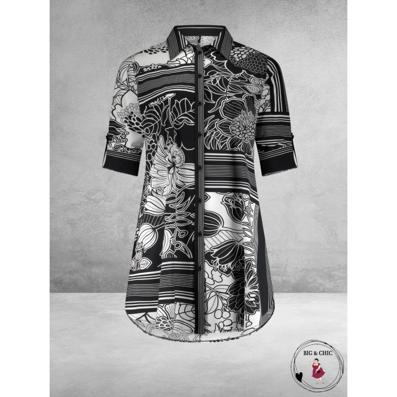 PLUS BASICS Blouse Long Contra Flower