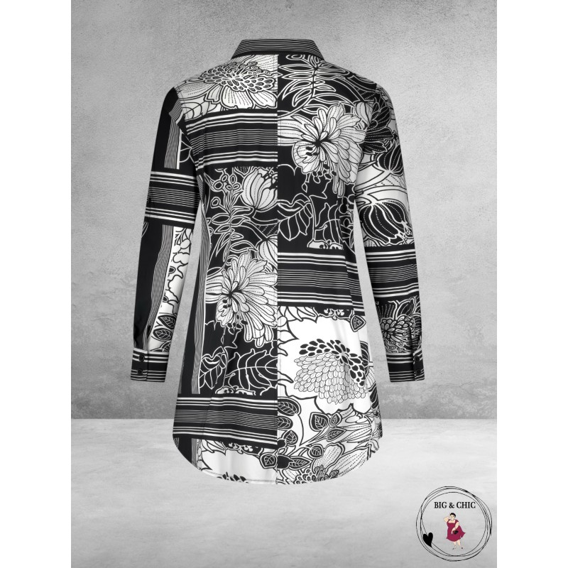 PLUS BASICS Blouse Long Contra Flower