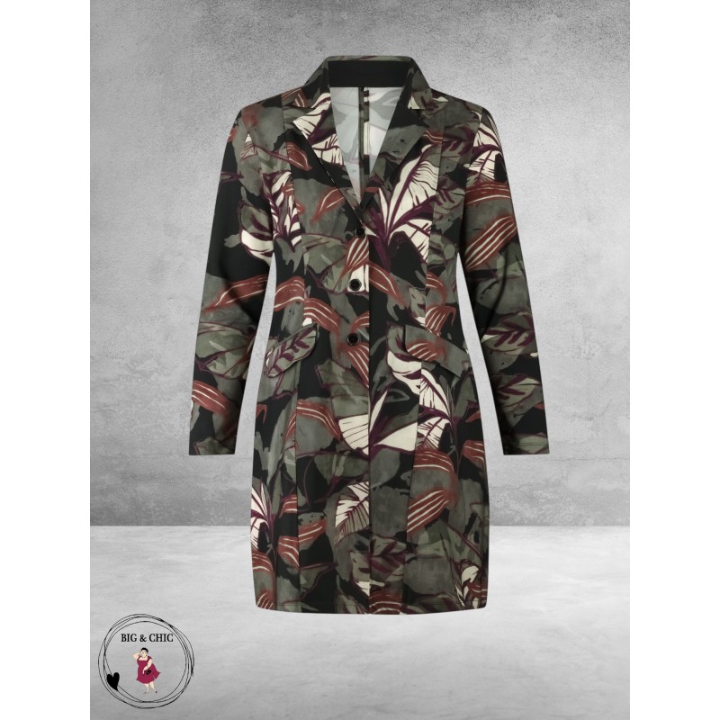 Plus Basics Blazer Long Jacket Mystic Leaves