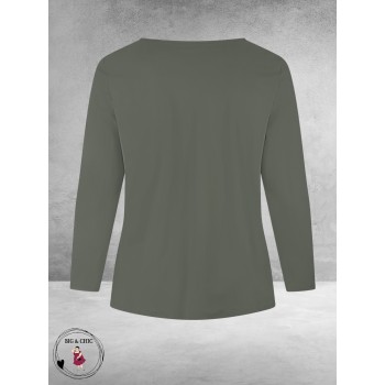 PLUS BASICS Shirt Tee V Slim Langmouw Mud