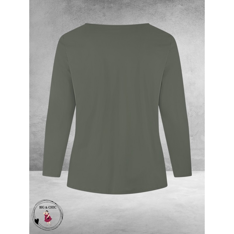 PLUS BASICS Shirt Tee V Slim Langmouw Mud