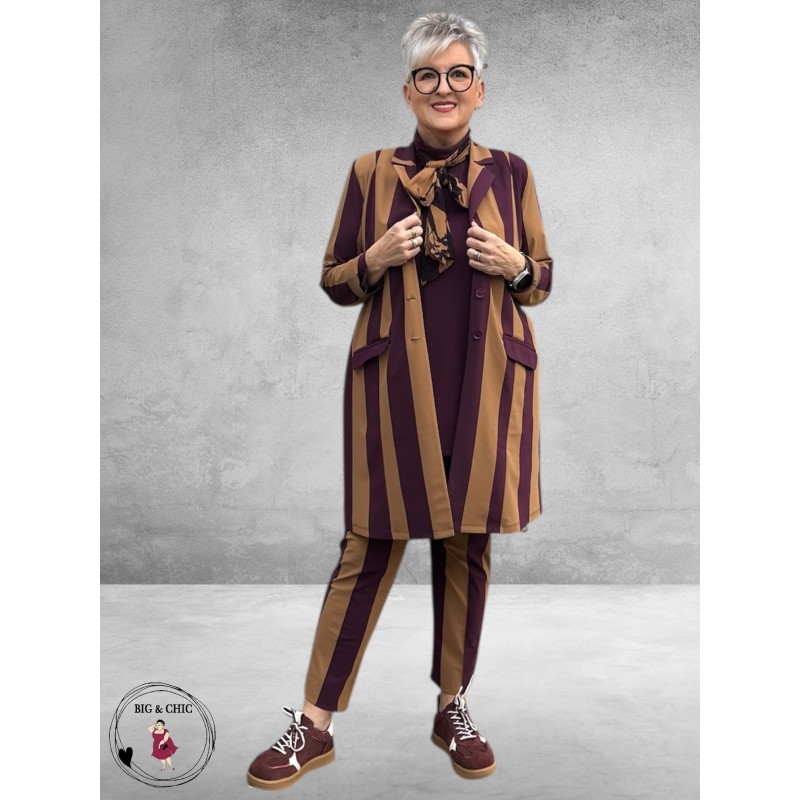 Plus Basics Blazer Long Jacket Block Stripe