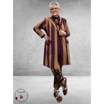 Plus Basics Blazer Long Jacket Block Stripe