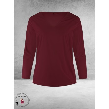 PLUS BASICS Shirt Tee V Slim Langmouw Berry