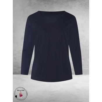 PLUS BASICS Shirt Tee Ls Pofmouw Navy