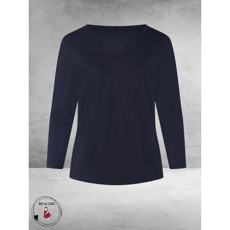 PLUS BASICS Shirt Tee Ls Pofmouw Navy