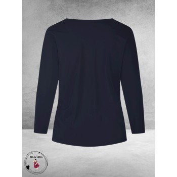 PLUS BASICS Shirt Tee Ls Pofmouw Navy