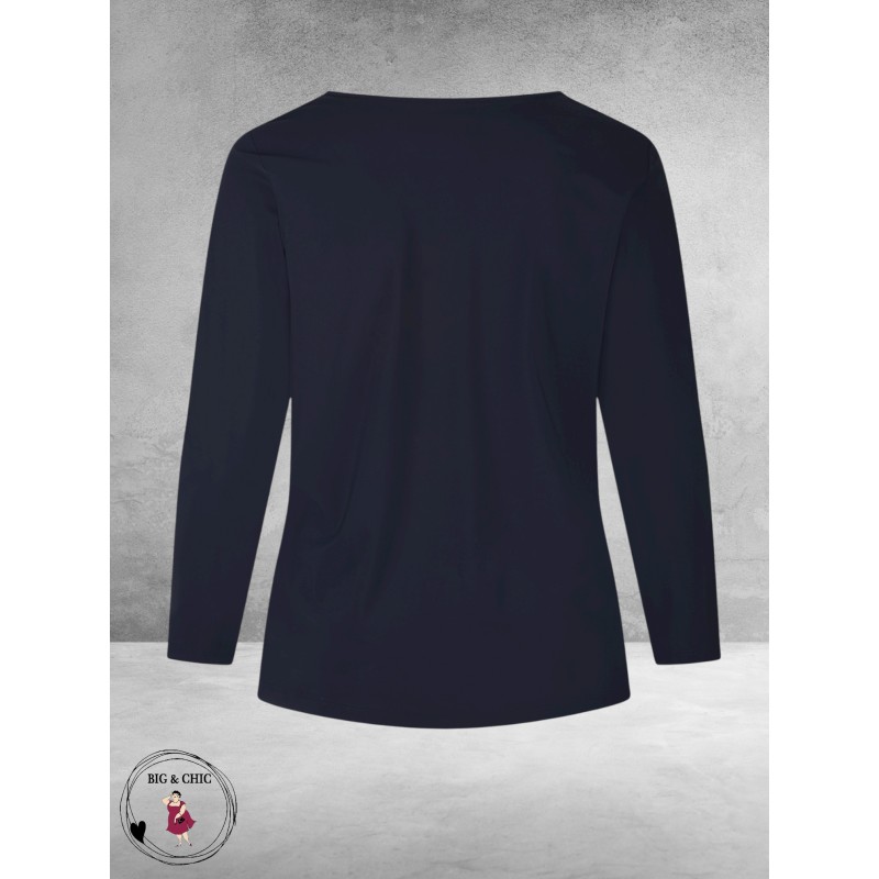 PLUS BASICS Shirt Tee Ls Pofmouw Navy