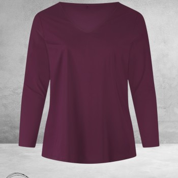 PLUS BASICS Shirt Tee V Slim Langmouw Burgundy