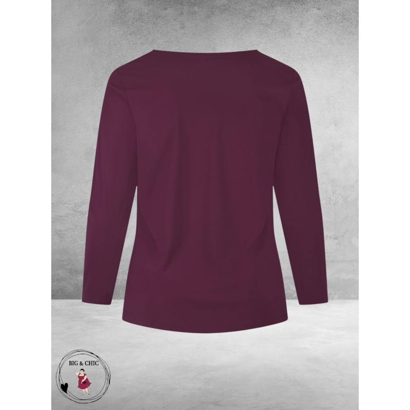 PLUS BASICS Shirt Tee V Slim Langmouw Burgundy